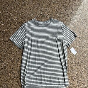 Men's Striped Crew Neck Tee in Gray and White